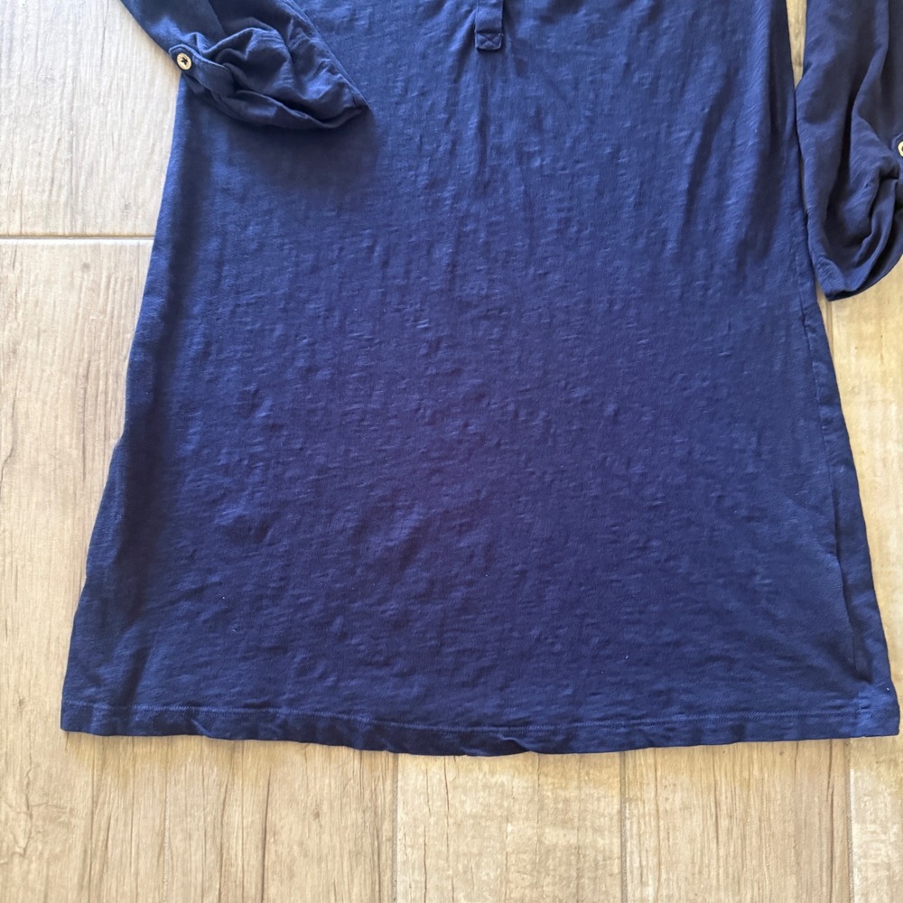 Lilly Pulitzer Navy Blue Essie Smocked Split Neck Roll Tab Sleeve Tunic Dress M‎